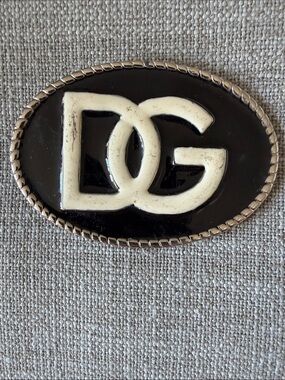 Vintage Oval "DG" Logo Belt Buckle Black & Off-White Enamel Rope Trim
